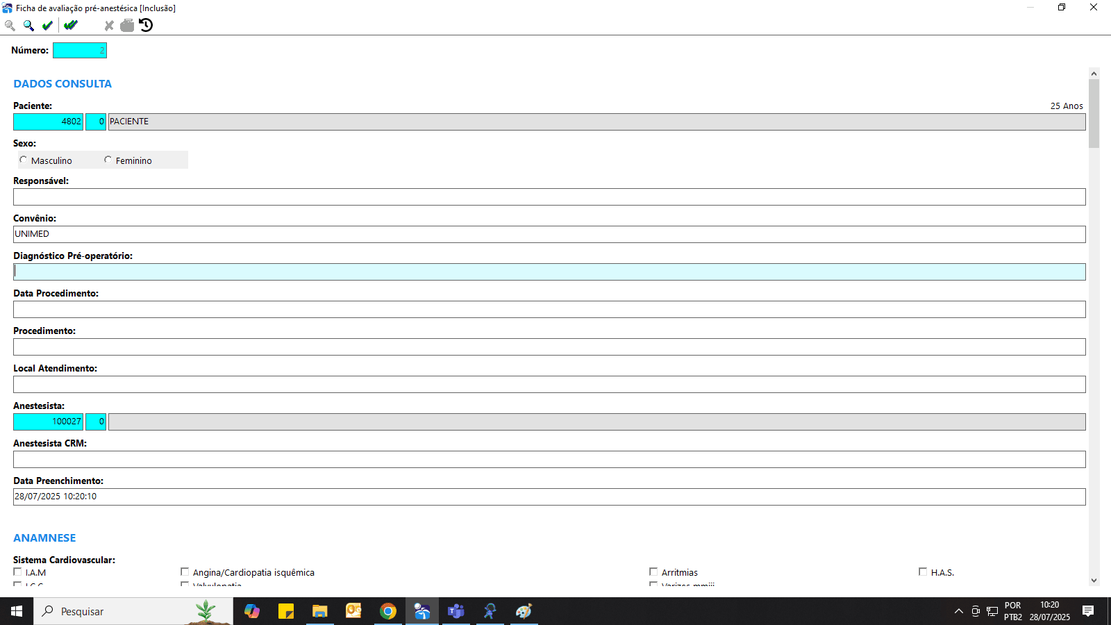FICHA PRÉ ANESTÉSICA
